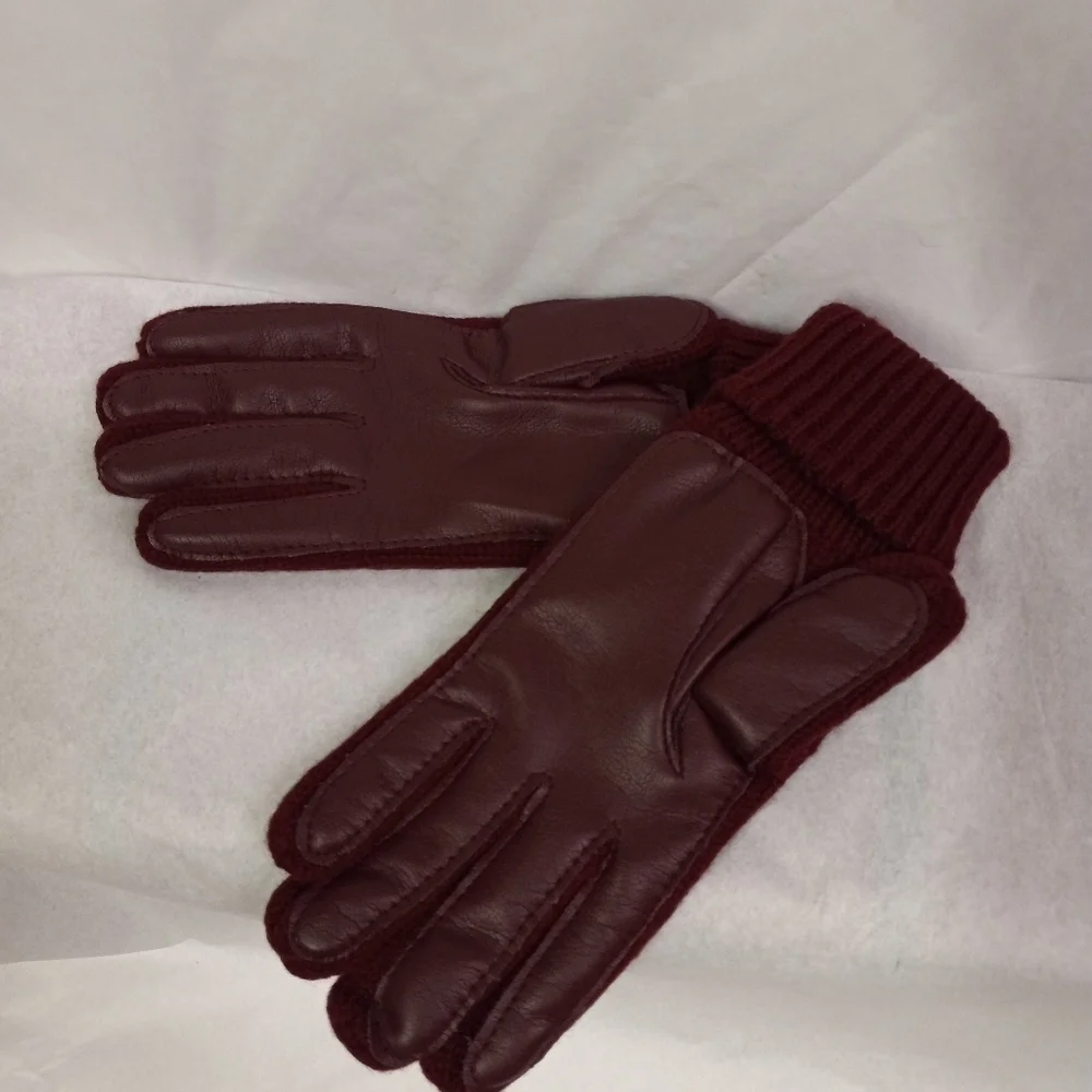 WINTER Gloves Womens Burgumdy Polyvinyl Palm & Back, Gold Beads Embellishments - Picture 2 of 3